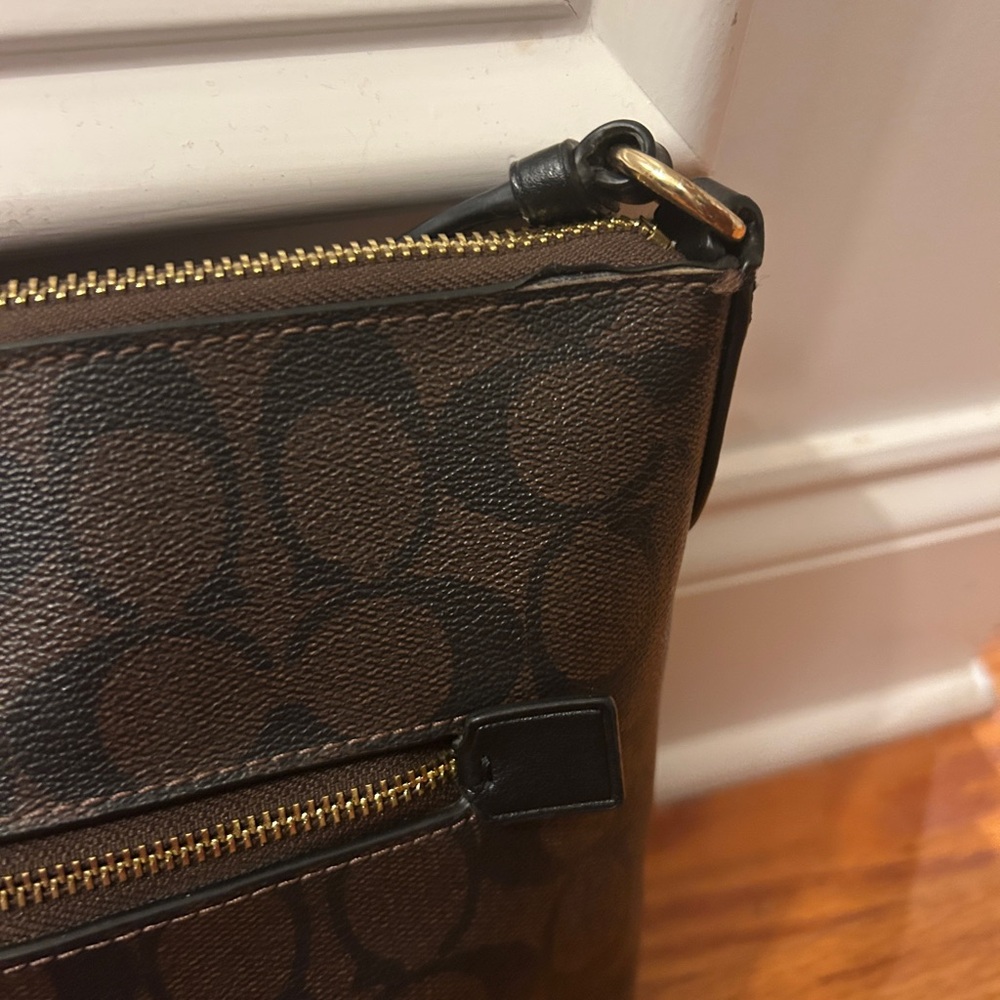 Coach Signature Brown Black Gold Accents Rowan File Shoulder Bag - Picture 2 of 10